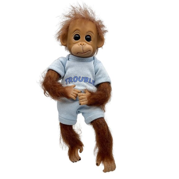 Ashton Drake Baby Monkey Orangutan Wispy Hair Soft Poseable Boy Doll TROUBLE - Picture 1 of 10
